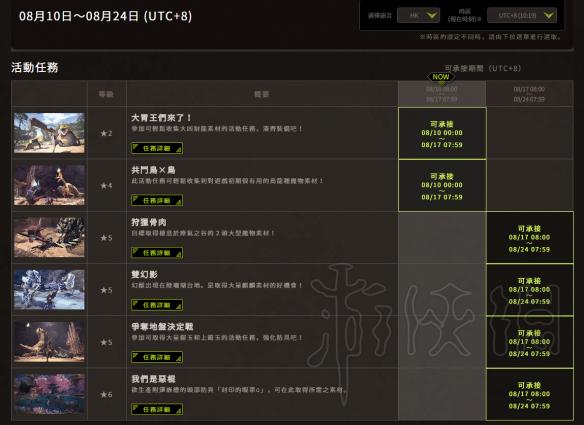 怪物猎人世界8月活动表一览（怪物猎人世界8月活动表一览最新）