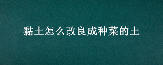 黏土怎么改良成种菜的土 板结的土壤怎么变松