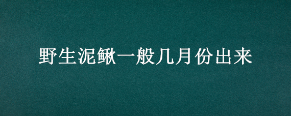 野生泥鳅一般几月份出来（野生泥鳅一般几月份出来活动）