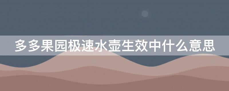 多多果园极速水壶生效中什么意思 拼多多里的多多果园极速水壶是怎么得来的