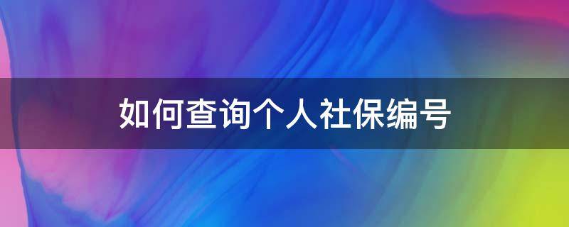 如何查询个人社保编号 查询个人社保