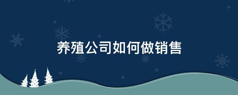 养殖公司如何做销售（养殖公司如何做销售赚钱）