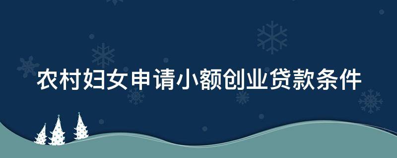 农村妇女申请小额创业贷款条件 农村妇女创业项目贷款